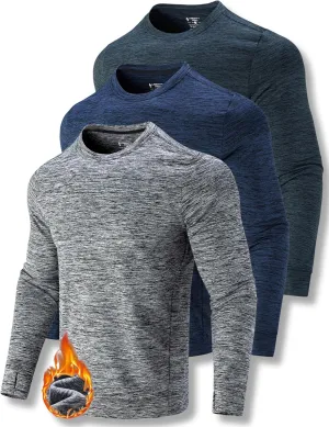 3-Pack Thermal Fleece Active Long Sleeve Shirts for Men, Athletic Crewneck Pullover Sweatshirts