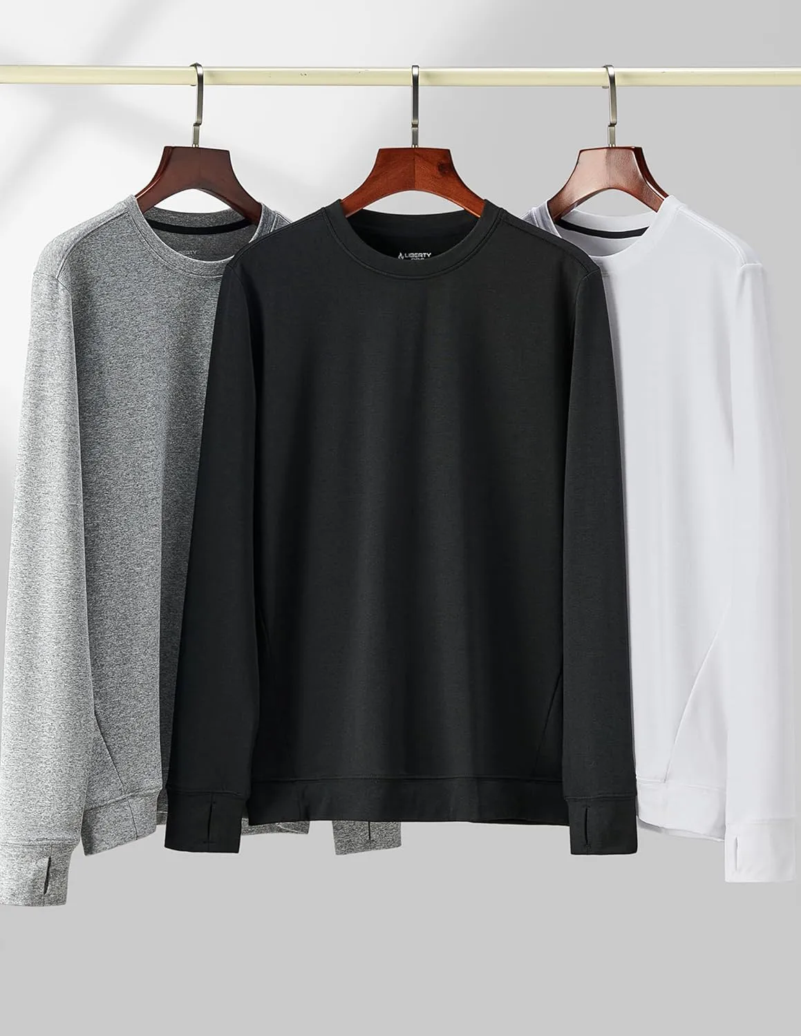 3-Pack Thermal Fleece Active Long Sleeve Shirts for Men, Athletic Crewneck Pullover Sweatshirts