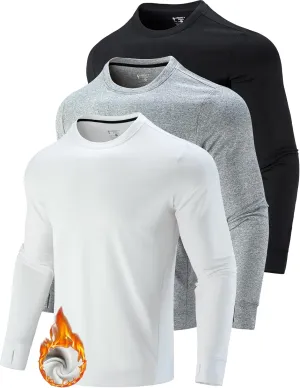 3-Pack Thermal Fleece Active Long Sleeve Shirts for Men, Athletic Crewneck Pullover Sweatshirts
