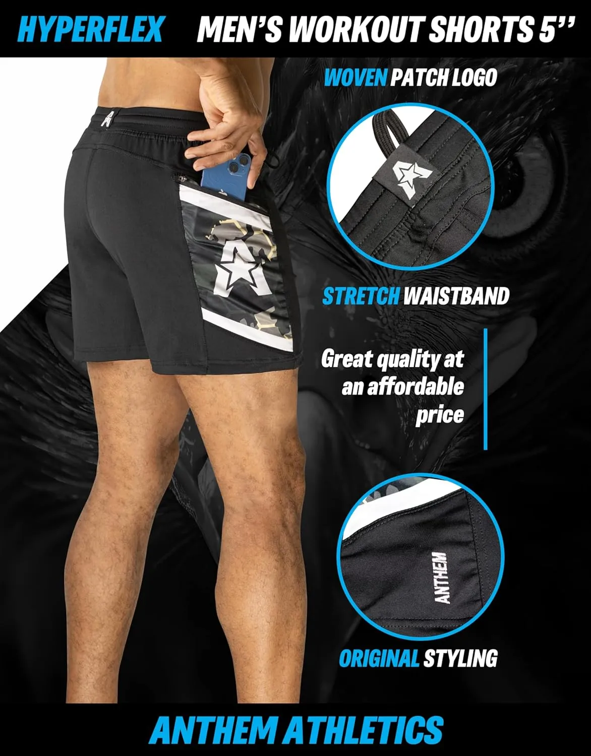 Anthem Athletics Hyperflex Mens Gym Shorts 5" 7" 9" Inseam Workout Athletic Sport Exercise Training Running Shorts for Men
