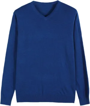 Autumn Men's Thin Knit Sweater Business Casual V-Neck Pullovers Classic Style Comfortable Slim Basic Sweater Blue
