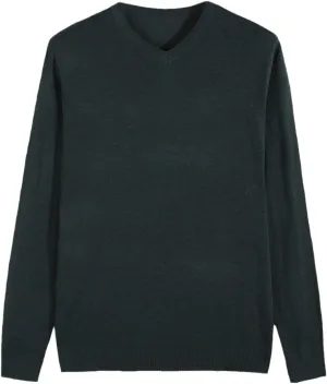 Autumn Men's Thin Knit Sweater Business Casual V-Neck Pullovers Classic Style Comfortable Slim Basic Sweater Green