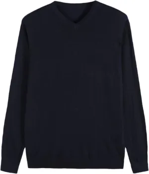 Autumn Men's Thin Knit Sweater Business Casual V-Neck Pullovers Classic Style Comfortable Slim Basic Sweater Navy Blue