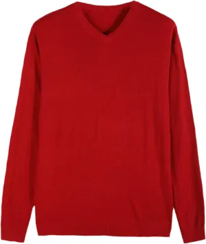 Autumn Men's Thin Knit Sweater Business Casual V-Neck Pullovers Classic Style Comfortable Slim Basic Sweater Red