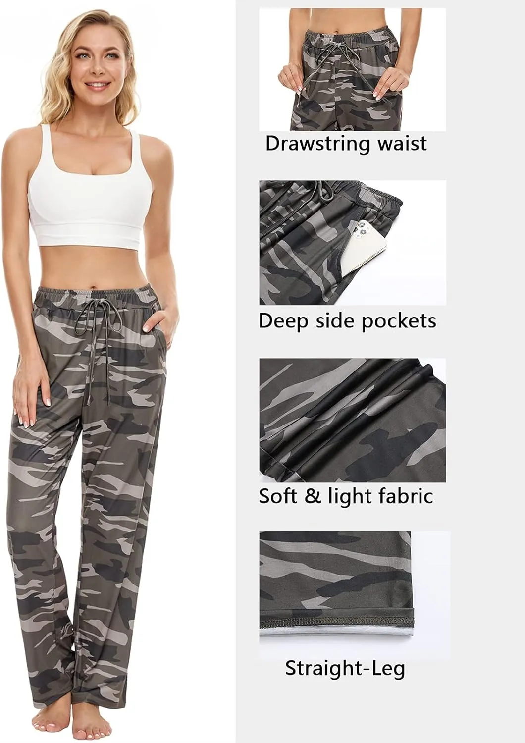 BATHRINS Womens Comfy Lounge Pants Loose Yoga Pants Drawstring Soft Pajama Pants with Pockets