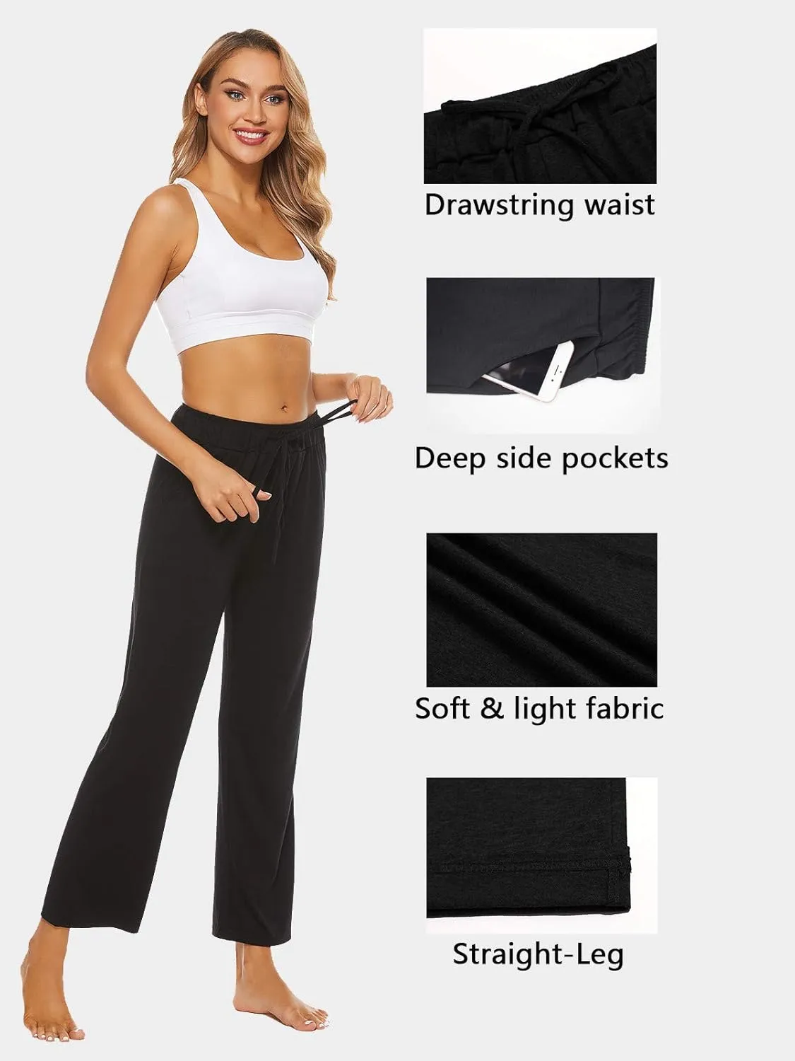 BATHRINS Womens Comfy Lounge Pants Loose Yoga Pants Drawstring Soft Pajama Pants with Pockets
