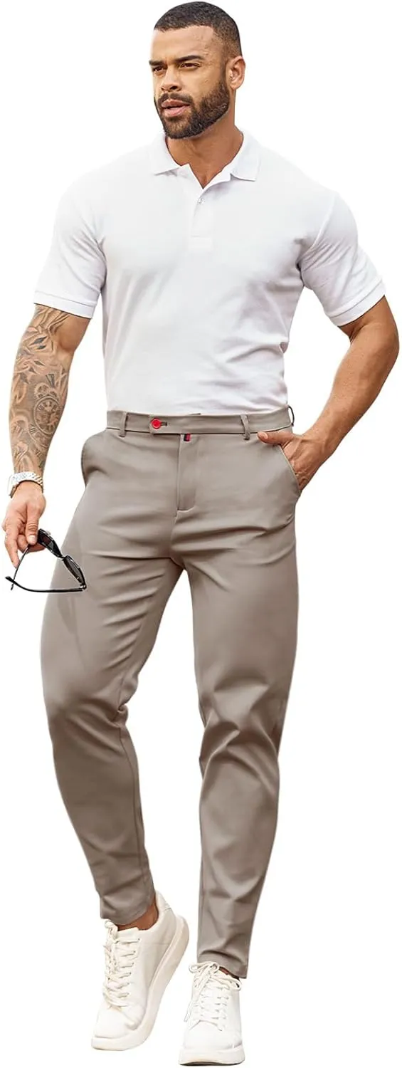 Beotyshow Mens Dress Pants Slim Fit Casual Formal Skinny Stretch Business Pant Golf Pants
