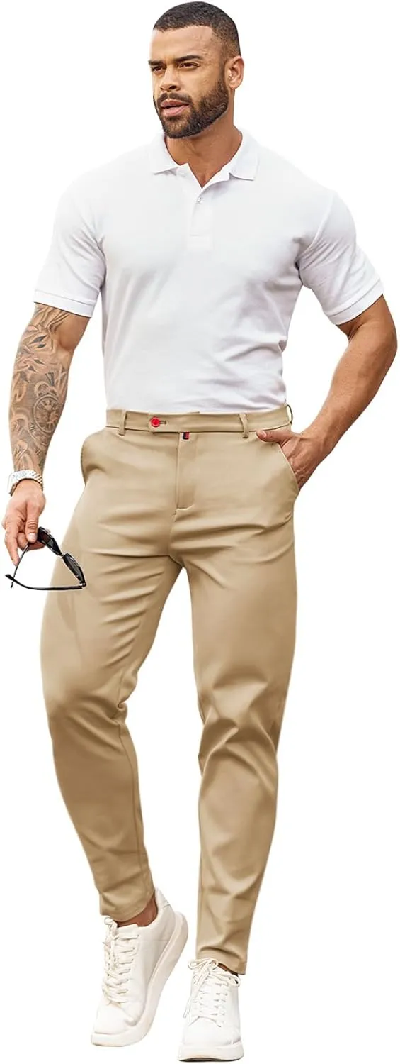 Beotyshow Mens Dress Pants Slim Fit Casual Formal Skinny Stretch Business Pant Golf Pants