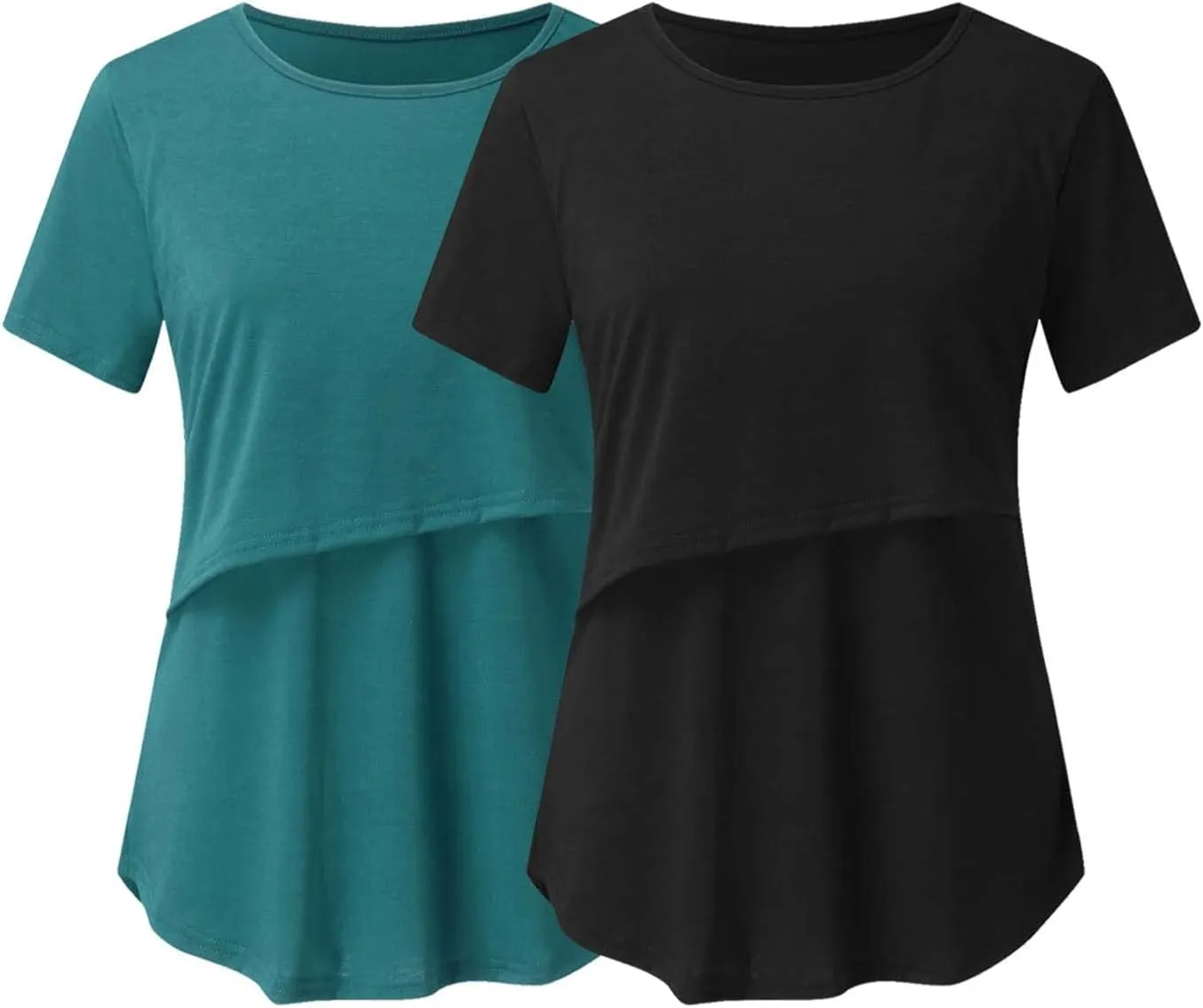 Binmer Women's Maternity Nursing Tops Casual Short Sleeve Breastfeeding Shirts 2 Pack Double Layer Summer Pregnancy Clothes