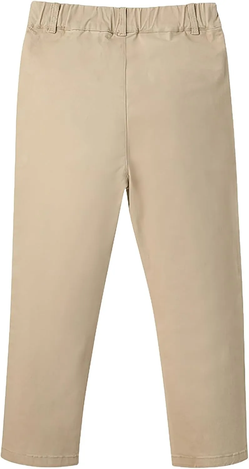 Boys' School Chino Pants Kid Formal Casual Twill Trousers Elastic Waist