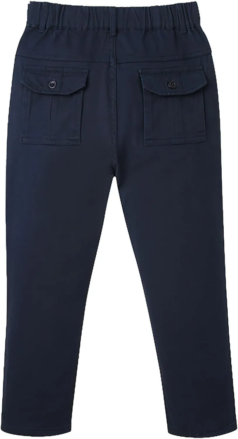 Boys' School Chino Pants Kid Formal Casual Twill Trousers Elastic Waist
