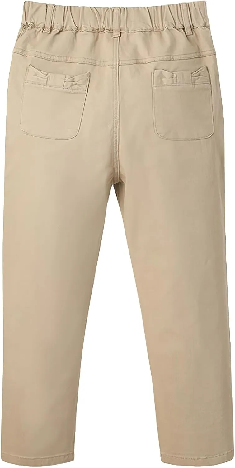 Boys' School Chino Pants Kid Formal Casual Twill Trousers Elastic Waist