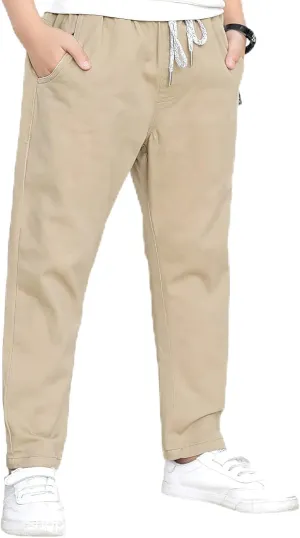 Boys' School Chino Pants Kid Formal Casual Twill Trousers Elastic Waist
