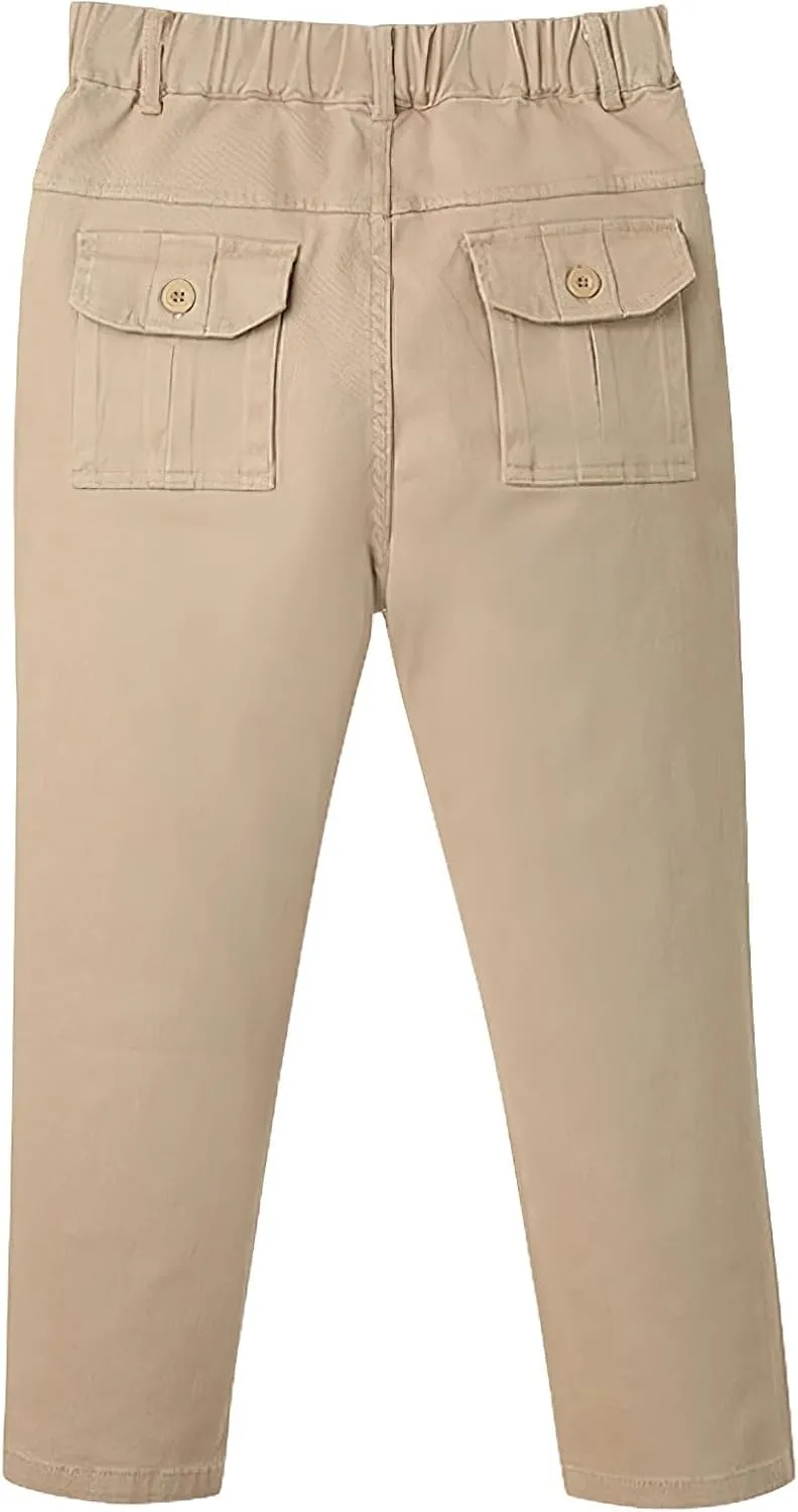 Boys' School Chino Pants Kid Formal Casual Twill Trousers Elastic Waist