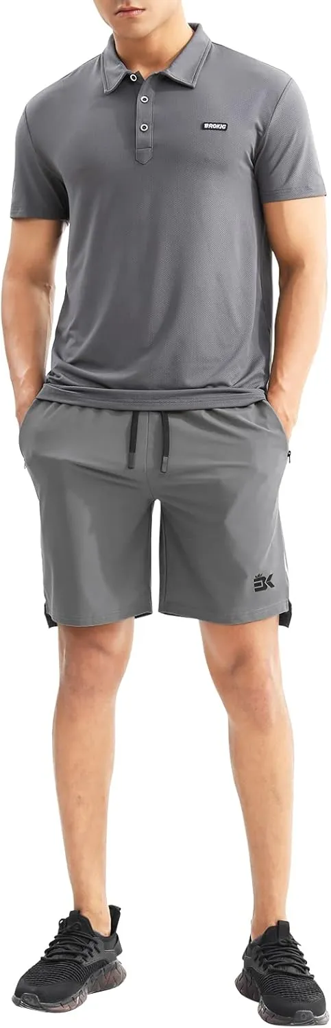 BROKIG Men's Lightweight Athletic Shorts 7 inch, Quick Dry Running Gym Workout Shorts for Men with Zip Pockets
