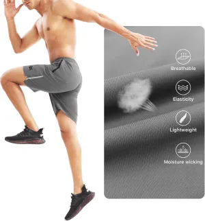 BROKIG Men's Lightweight Athletic Shorts 7 inch, Quick Dry Running Gym Workout Shorts for Men with Zip Pockets