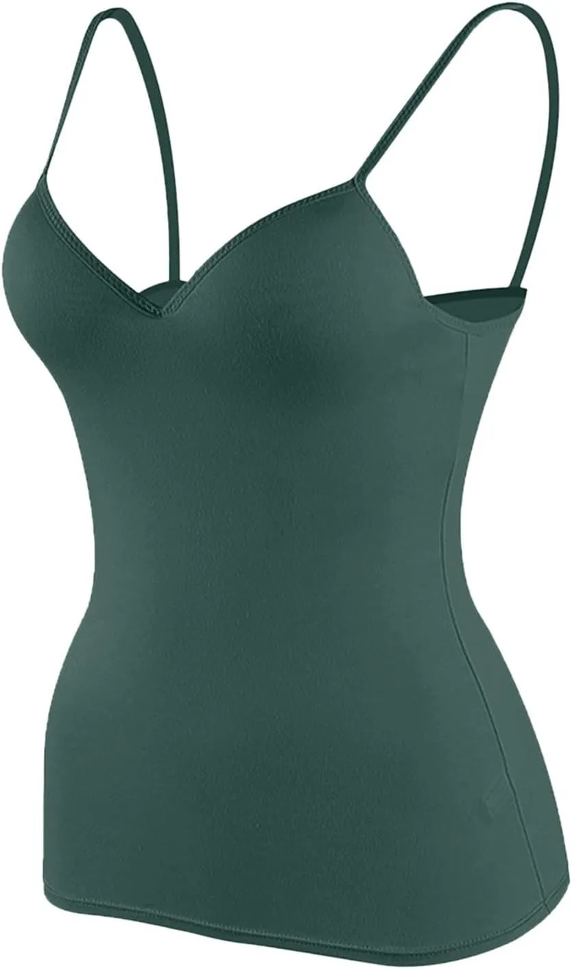 Camisole Tops for Women Built in Bra Slim Strap Ribbed Shelf Bra Tank Tops Athletic Yoga Padded Cami