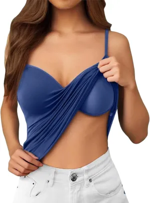 Camisole Tops for Women Built in Bra Slim Strap Ribbed Shelf Bra Tank Tops Athletic Yoga Padded Cami