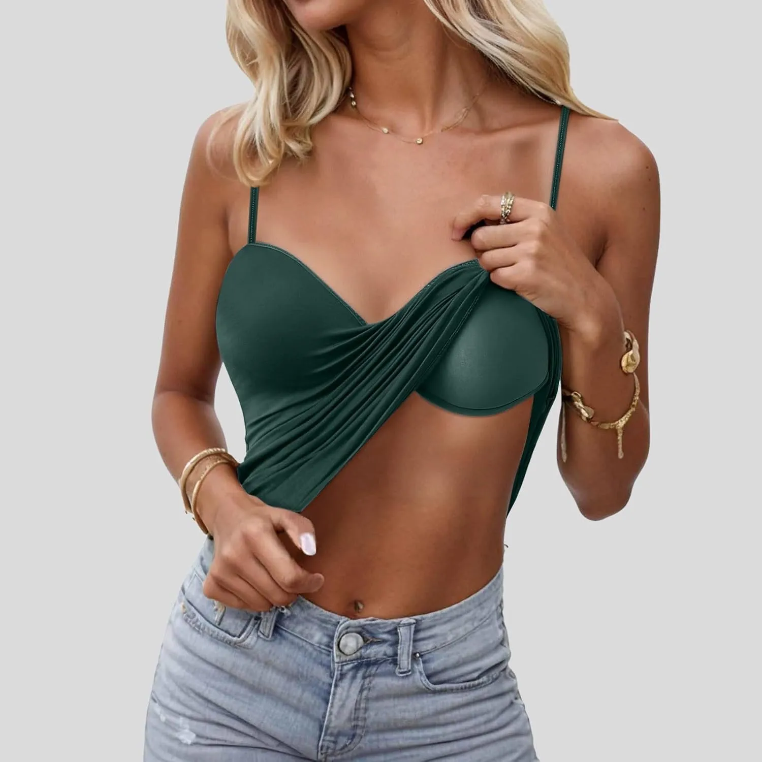 Camisole Tops for Women Built in Bra Slim Strap Ribbed Shelf Bra Tank Tops Athletic Yoga Padded Cami