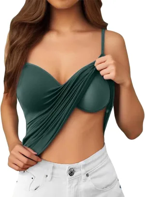 Camisole Tops for Women Built in Bra Slim Strap Ribbed Shelf Bra Tank Tops Athletic Yoga Padded Cami
