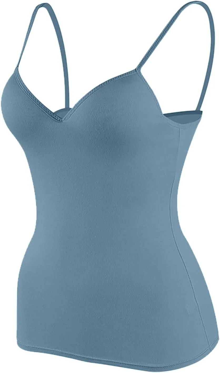 Camisole Tops for Women Built in Bra Slim Strap Ribbed Shelf Bra Tank Tops Athletic Yoga Padded Cami