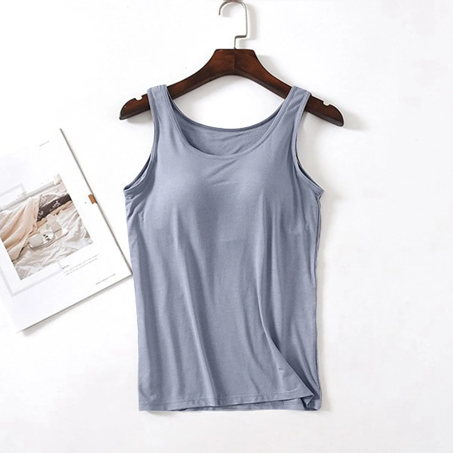 Camisole Tops for Women Cotton Adjustable Straps Stretch Tank Tops with Built-in Padded Bra Yoga Shirts