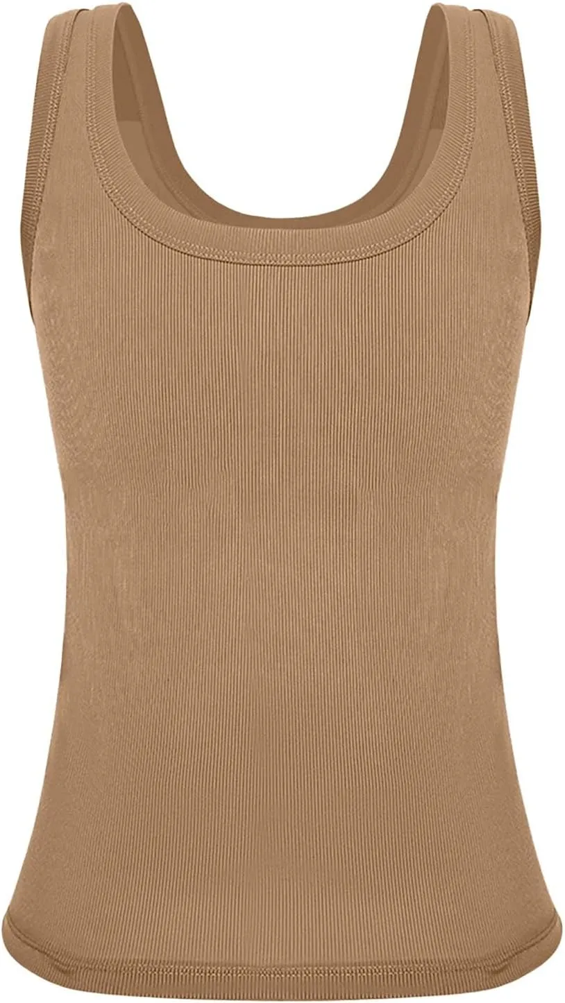 Camisole Tops for Women with Built in Bra Summer Casual Sleeveless Wide Strap Yoga Cami Quick Dry Workout Padded Top