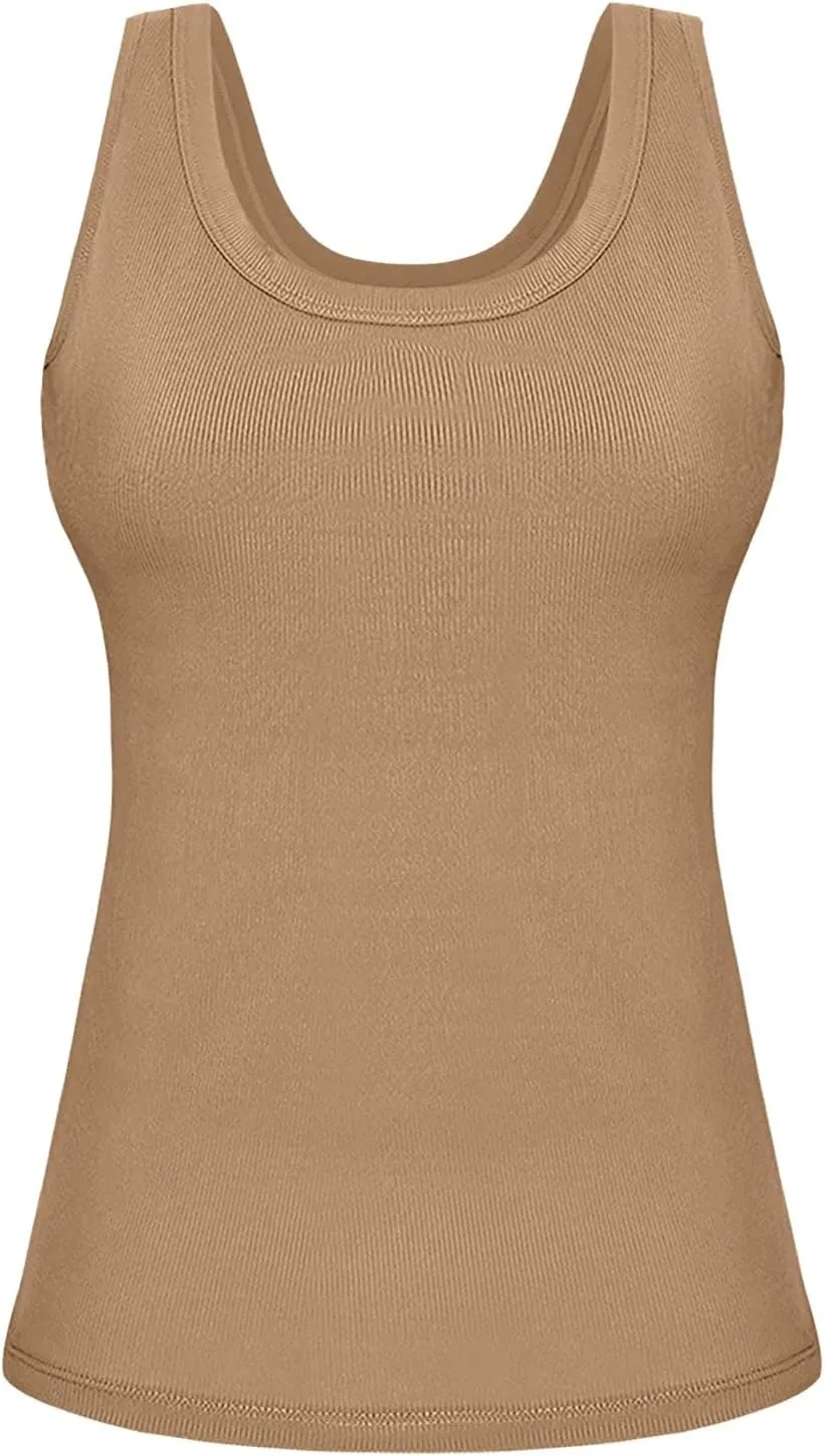 Camisole Tops for Women with Built in Bra Summer Casual Sleeveless Wide Strap Yoga Cami Quick Dry Workout Padded Top