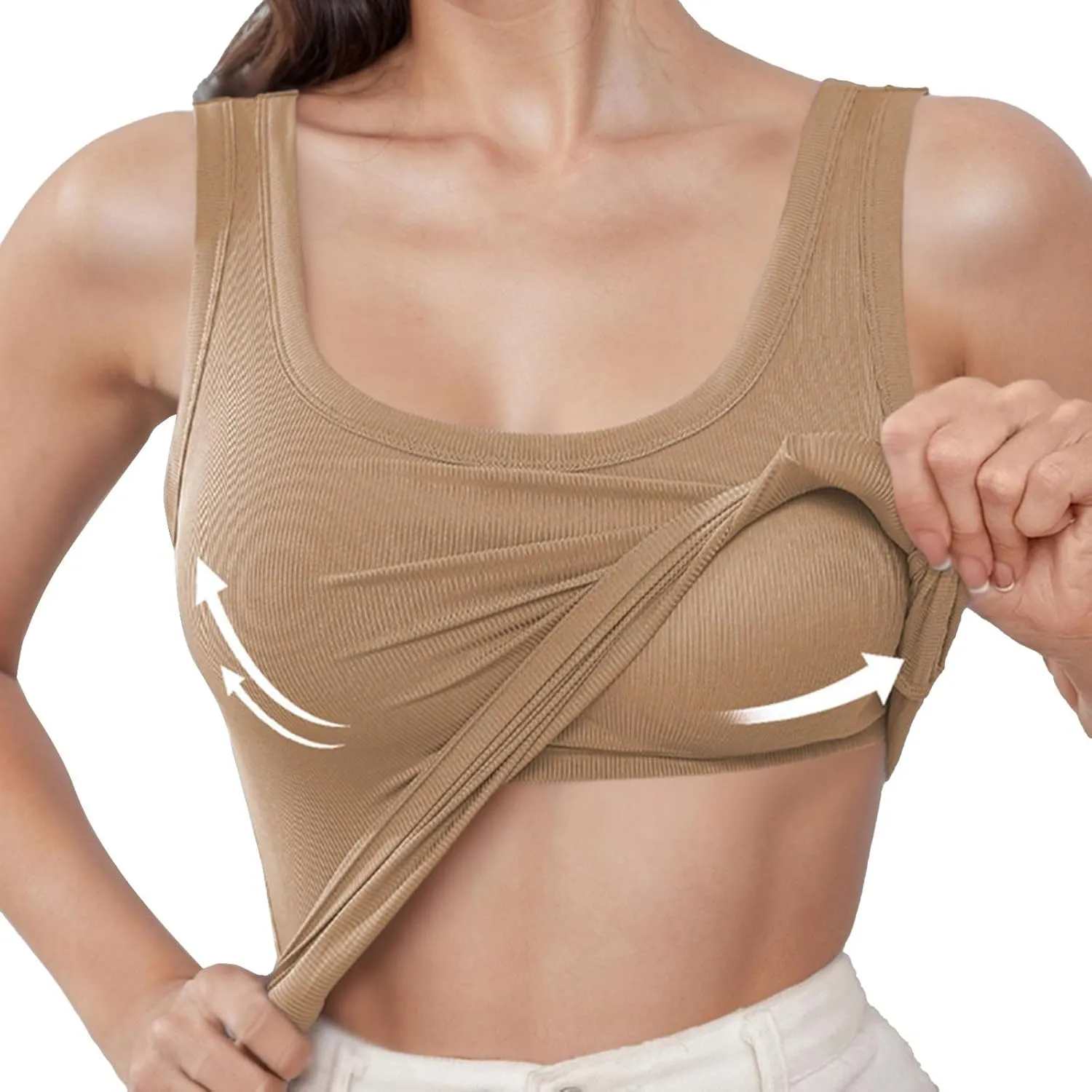 Camisole Tops for Women with Built in Bra Summer Casual Sleeveless Wide Strap Yoga Cami Quick Dry Workout Padded Top
