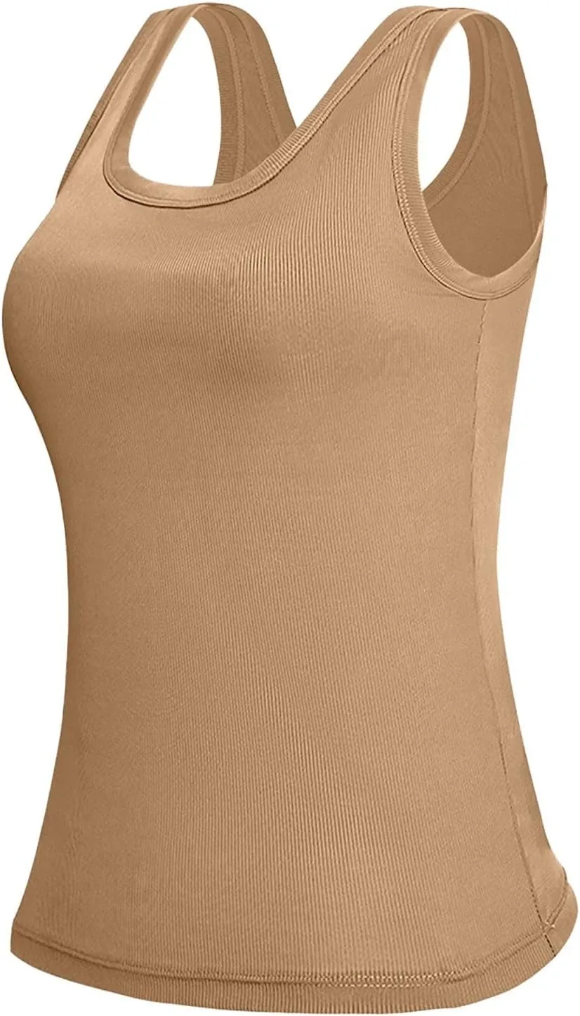Camisole Tops for Women with Built in Bra Summer Casual Sleeveless Wide Strap Yoga Cami Quick Dry Workout Padded Top