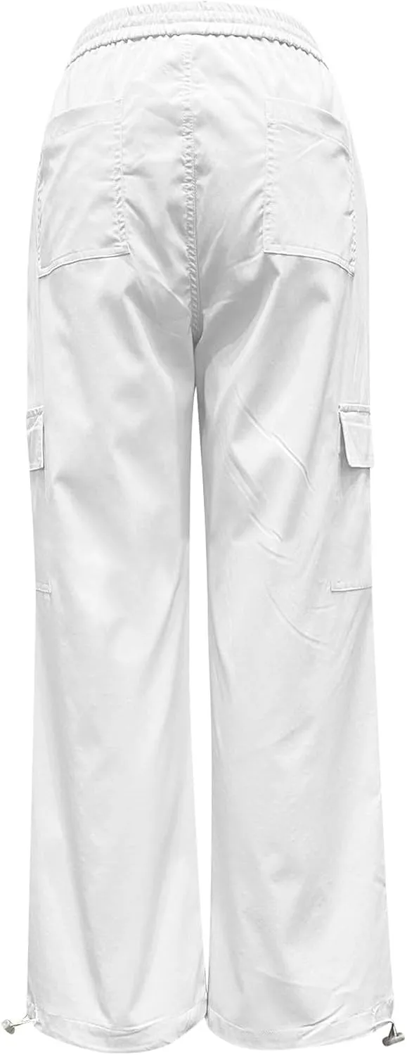 Cargo Pants for Women Casual Elastic Waist Drawstring Pants Straight Leg Comfy Y2k Trousers Streetwear with Pockets