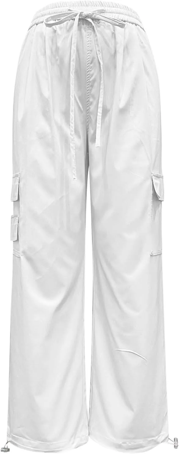 Cargo Pants for Women Casual Elastic Waist Drawstring Pants Straight Leg Comfy Y2k Trousers Streetwear with Pockets