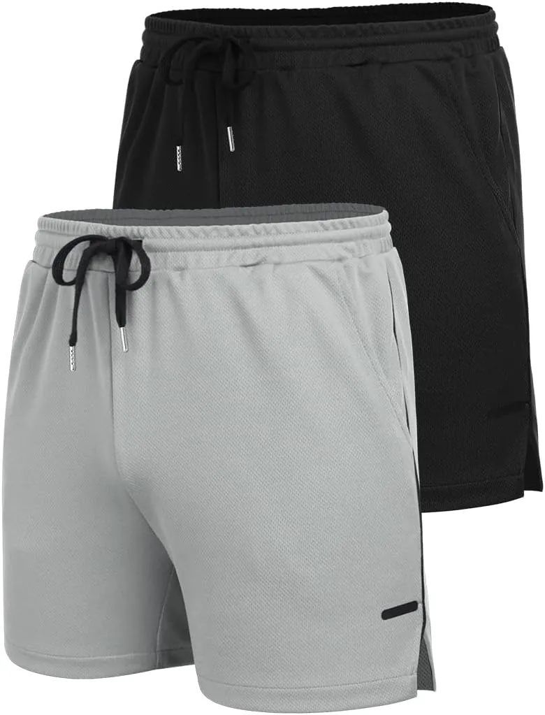 COOFANDY Men's 2 Pack Gym Workout Shorts Quick Dry Athletic Shorts 5 Inch Lightweight Sports Running Shorts with Pockets