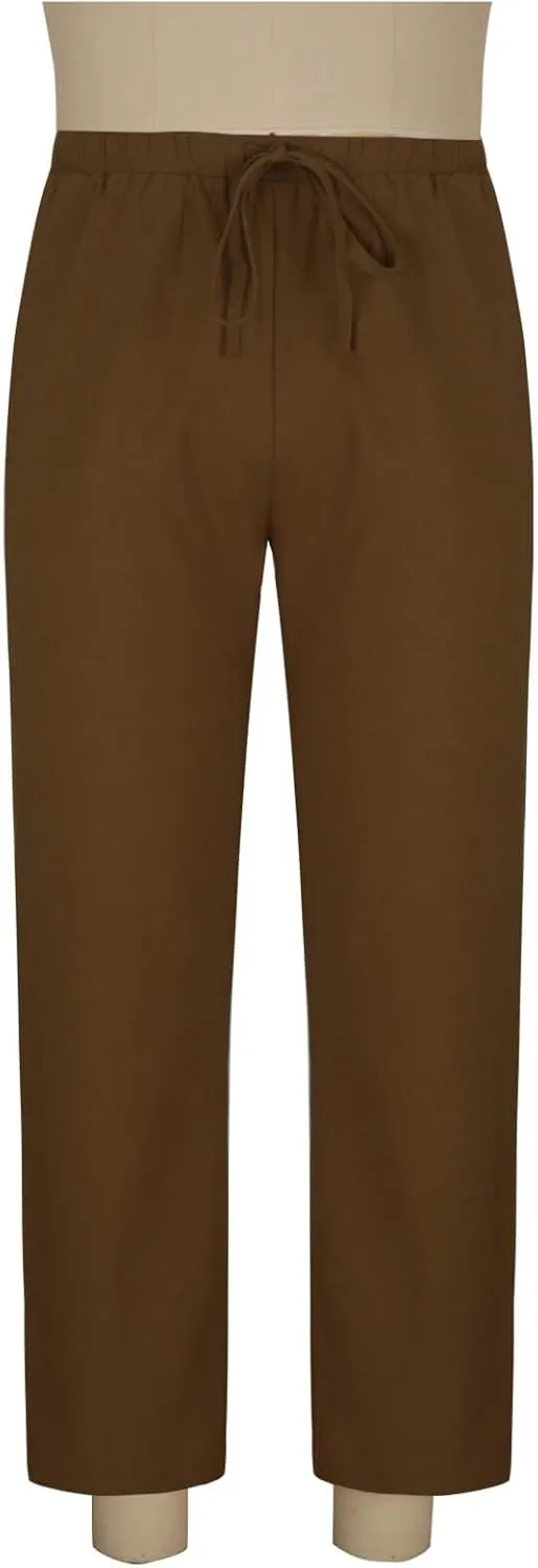 Cotton Linen Trousers for Men Trendy Elastic Drawstring Waist Pants Solid Casual Pant Summer Beach Vacation Clothing