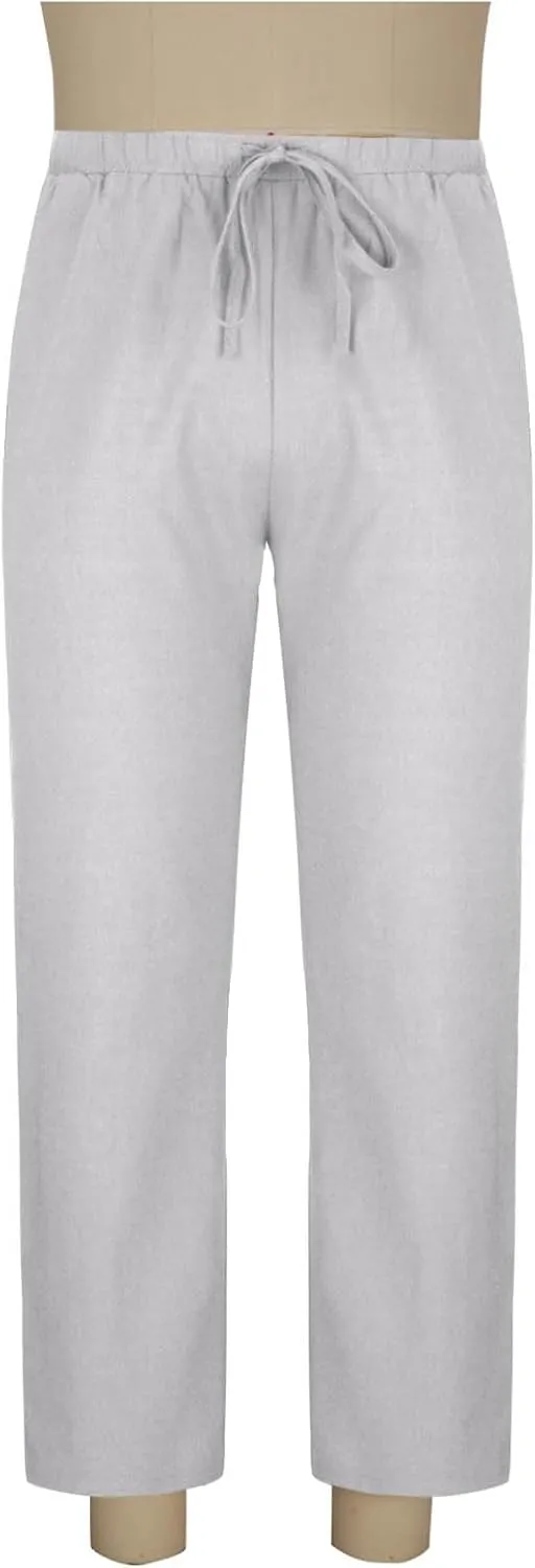 Cotton Linen Trousers for Men Trendy Elastic Drawstring Waist Pants Solid Casual Pant Summer Beach Vacation Clothing