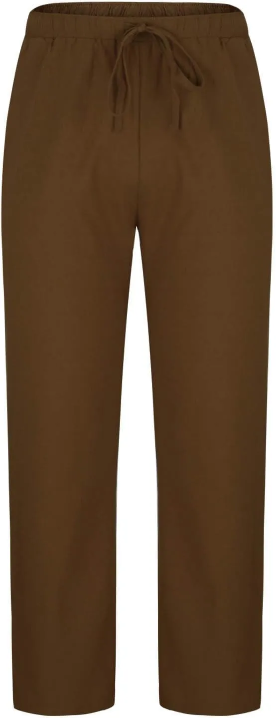 Cotton Linen Trousers for Men Trendy Elastic Drawstring Waist Pants Solid Casual Pant Summer Beach Vacation Clothing