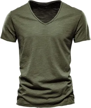 Cotton Shirts for Men Summer V Neck Short Sleeve Soft Tee Tops Plus Size Comfort Loose Fit Athletic Gym Casual Tshirt
