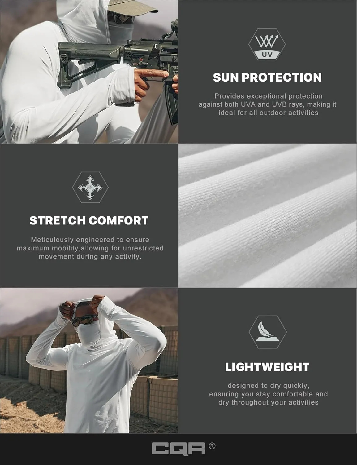 CQR Men's UPF50  Sun Protection Shirts, Quick Dry Long Sleeve Rash Guard, Athletic Running Workout Fishing Cooling Shirts