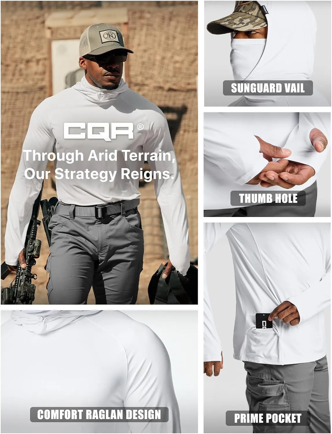 CQR Men's UPF50  Sun Protection Shirts, Quick Dry Long Sleeve Rash Guard, Athletic Running Workout Fishing Cooling Shirts