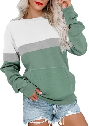 Crewneck Sweatshirt For Women,Womens Fall Long Sleeve Tops Casual Kangaroo Pocket Hoodies Loose Fit Sport Pullover