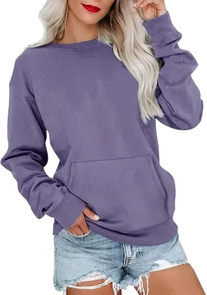 Crewneck Sweatshirt For Women,Womens Fall Long Sleeve Tops Casual Kangaroo Pocket Hoodies Loose Fit Sport Pullover