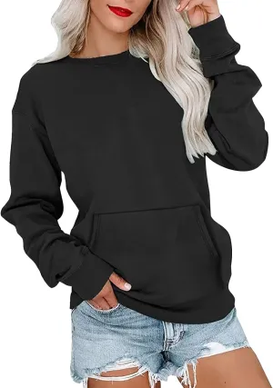 Crewneck Sweatshirt For Women,Womens Fall Long Sleeve Tops Casual Kangaroo Pocket Hoodies Loose Fit Sport Pullover