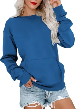 Crewneck Sweatshirt For Women,Womens Fall Long Sleeve Tops Casual Kangaroo Pocket Hoodies Loose Fit Sport Pullover
