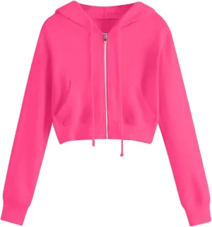 Dademeo Y2k Zip up Cropped Hoodies Sweatshirts for Teen Girls Fall Fleece Casual Drawstring Hoodies Jackets with Pockets