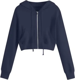 Dademeo Y2k Zip up Cropped Hoodies Sweatshirts for Teen Girls Fall Fleece Casual Drawstring Hoodies Jackets with Pockets