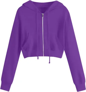 Dademeo Y2k Zip up Cropped Hoodies Sweatshirts for Teen Girls Fall Fleece Casual Drawstring Hoodies Jackets with Pockets