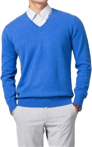 Dcvmvmn Men's Sweaters V-Neck Pullovers Cashmere Knitting Spring Sweaters Wool Knitwear Jumpers Lakeblue