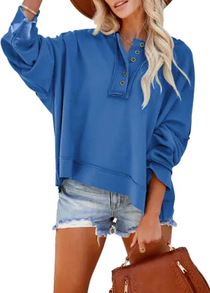 Dokotoo Hoodies for Women 2024 Fashion Fall V Neck Button Down Long Sleeve Hooded Sweatshirts Tops