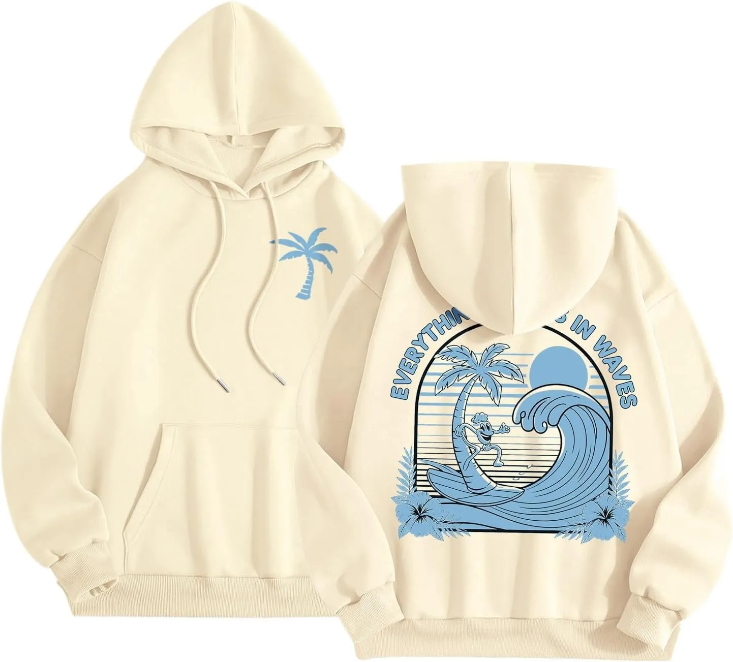 Everything Comes In Waves Sweatshirt For Women Long Sleeve Casual Sweatshirts Drawstring Pockets Comfort Fashion Hoodies