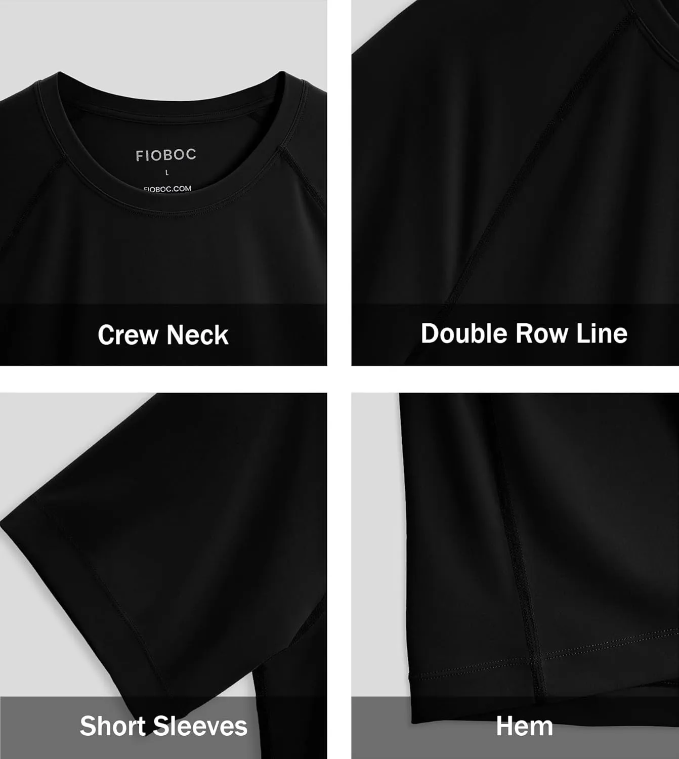 Fioboc Compression Shirts Active Crew Neck Tee Moisture Wicking Quick Dry Gym Running Shirts S-4XL